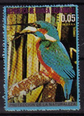 z vendido Guinea Ecuatorial 1976 Michel 0929 Sello Pájaros Europeos Martin Pescador Matasello de favor Preobliterado 